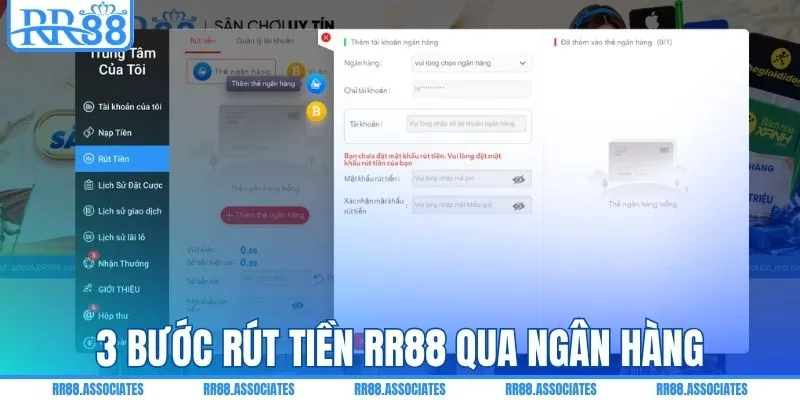 3 bước rút tiền RR88 qua ngân hàng