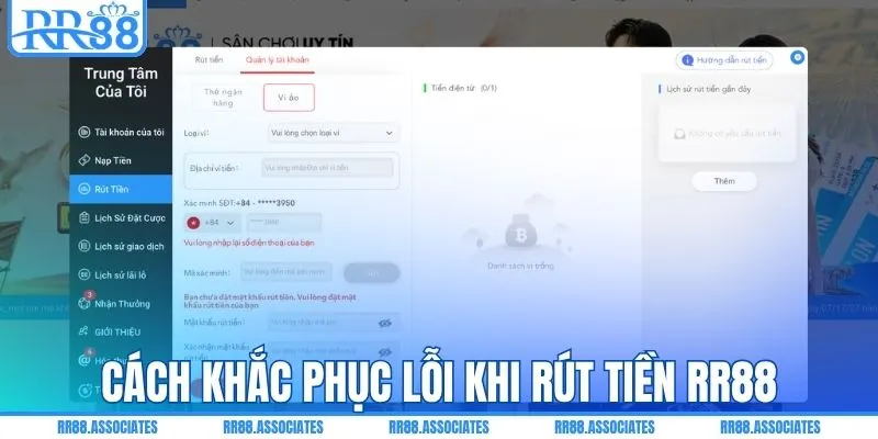 Cách khắc phục lỗi khi rút tiền RR88