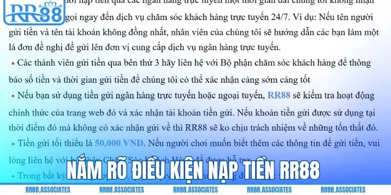 Nắm rõ điều kiện nạp tiền RR88