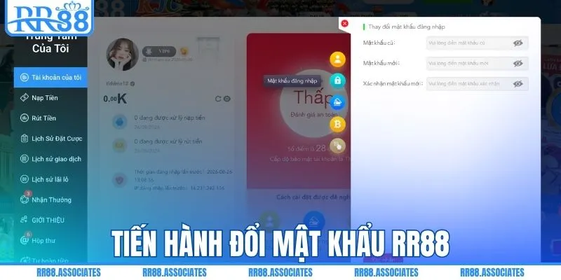 Tiến hành đổi mật khẩu RR88
