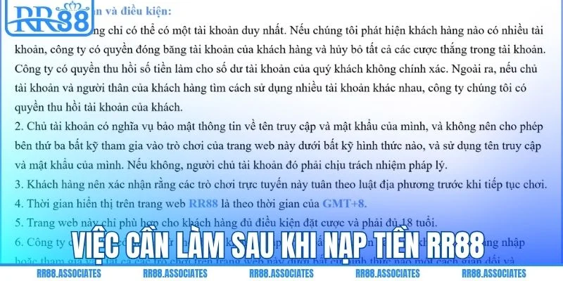 Việc cần làm sau khi nạp tiền RR88
